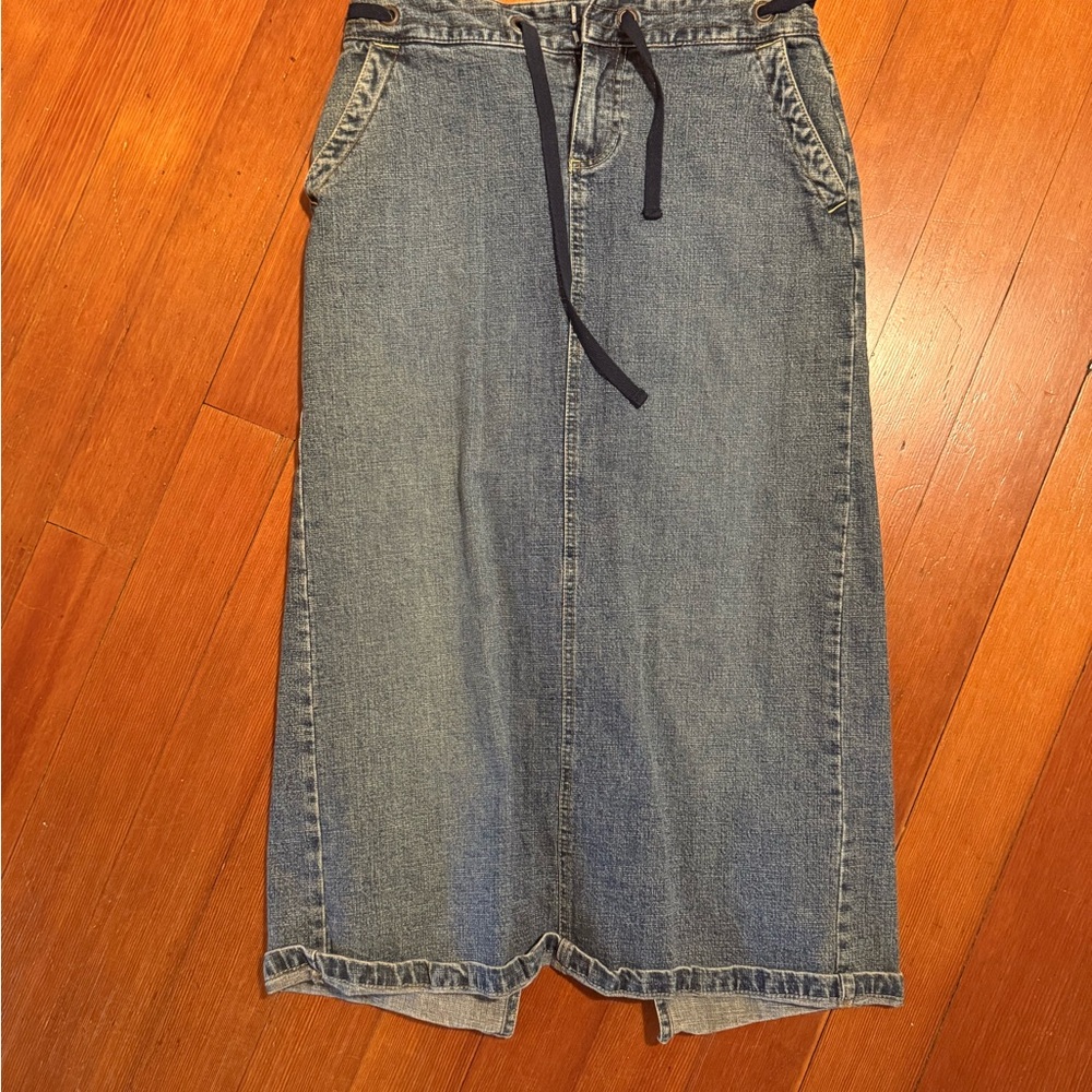 Old Navy Jean Denim Maxi Skirt Women’s size 4 Drawstring Y2K Western Cottagecore